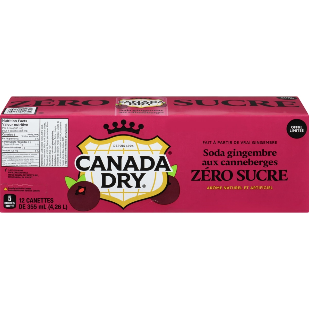 Canada Dry Soda gingembre aux canneberges Zéro sucre 12x355.0 ml, 0,20 $/100ml