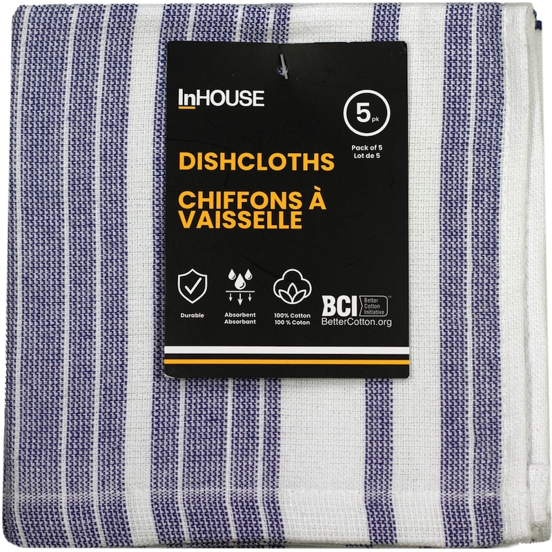 Premium 5 Pack Cotton Terry Dishcloth Navy