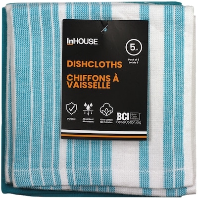 InHouse Premium 5 Pack Cotton Terry Dishcloth Cyan 5 ea, $2.40/1ea