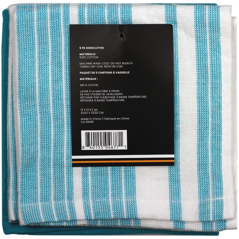 Premium 5 Pack Cotton Terry Dishcloth Cyan