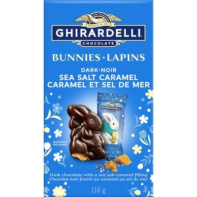 Ghirardelli Sachet de lapins de Pâques en chocolat noir Caramel et sel de mer 116 g, 8,62 $/100g