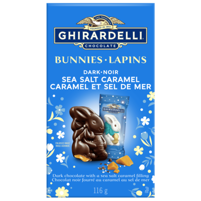 Ghirardelli Sachet de lapins de Pâques en chocolat noir Caramel et sel de mer 116 g, 8,62 $/100g