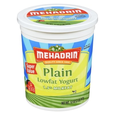 Mehadrin Lowfat Yogurt Plain 1.5% Milkfat 907 g, $1.32/100g