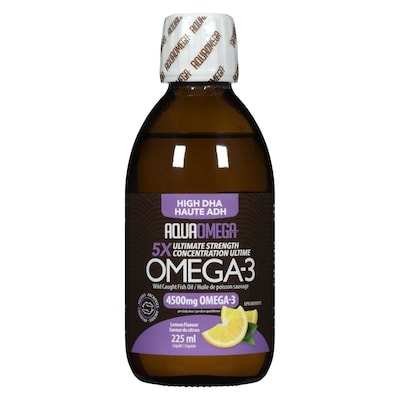 Aqua Omega Omega-3 Wild Caught Fish Oil Liquid High Dha 5x Ultimate Strength Lemon Flavour 1 ea, $49.99/1ea