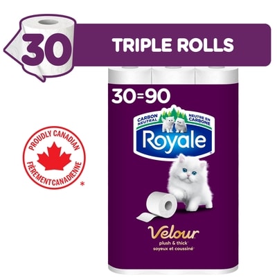 Royale Velour Toilet Paper, 30 Equal 90 Rolls, 213 Bathroom Tissues per roll 1 ea, $29.99/1ea