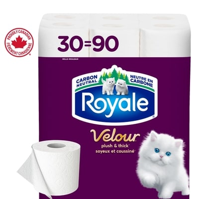 Royale Velour Toilet Paper, 30 Equal 90 Rolls, 213 Bathroom Tissues per roll 1 ea, $29.99/1ea