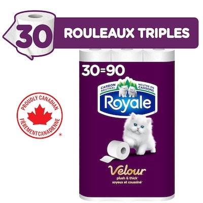 Royale Velour papier hygiénique, 30 équivalant à 90 rouleaux, 213 feuilles / roul 1 ea, 29,99 $/1ch