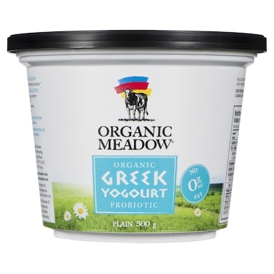 Organic Meadow Organic Greek Yogourt Probiotic Plain 0% M.F. 500 g, $1.60/100g