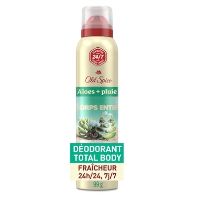 Old Spice Désodorisant pour tout le corps pour hommes, désodorisant Corps entier, Aloès et pluie, vaporisateur sans aluminium pour une fraîcheur 24 heures sur 24, 7 jours sur 7 99 g, 19,18 $/100g