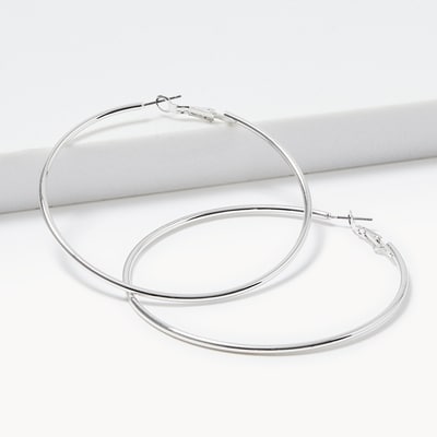 Large Round Hoop Earrings - Silver