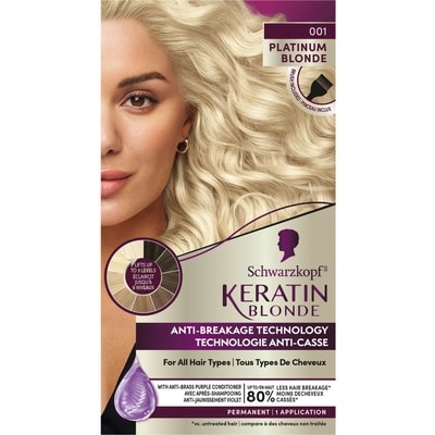 Schwarzkopf Keratin Blonde Hair Permanent Hair Colour Cream Platinum Blonde 001, Ultra Lightening Kit, 1 Application Platinum Blonde 60 ml, $20.00/100ml