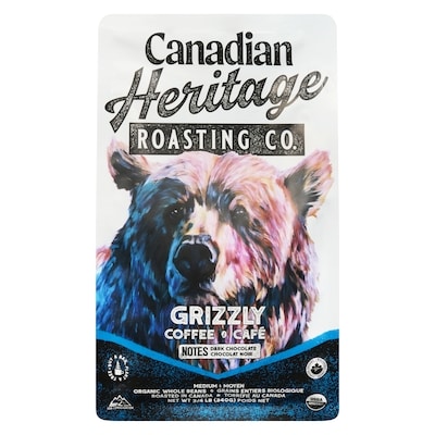 CANADIAN HERITAGE ROASTING COM Organic Coffee Grizzly Medium 340 g, $6.17/100g