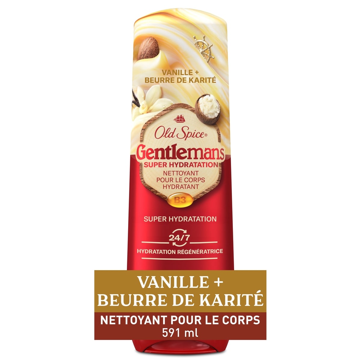 Old Spice Nettoyant pour le corps pour hommes Super Hydratation, Vanille + karité, hydratation régénératrice 24 heures sur 24, 7 jours sur 7, 20 g, 591 mL 591 ml, 3,21 $/100ml