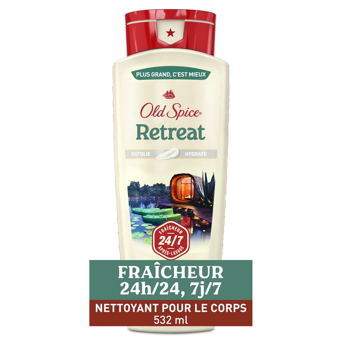 Old Spice Nettoyant pour le corps pour hommes, parfum Retreat, fraîcheur après-lavage 24 heures sur 24, 7 jours sur 7, exfoliation + hydratation  532 ml, 2,25 $/100ml