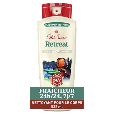 Old Spice Nettoyant pour le corps pour hommes, parfum Retreat, fraîcheur après-lavage 24 heures sur 24, 7 jours sur 7, exfoliation + hydratation  532 ml, 2,25 $/100ml