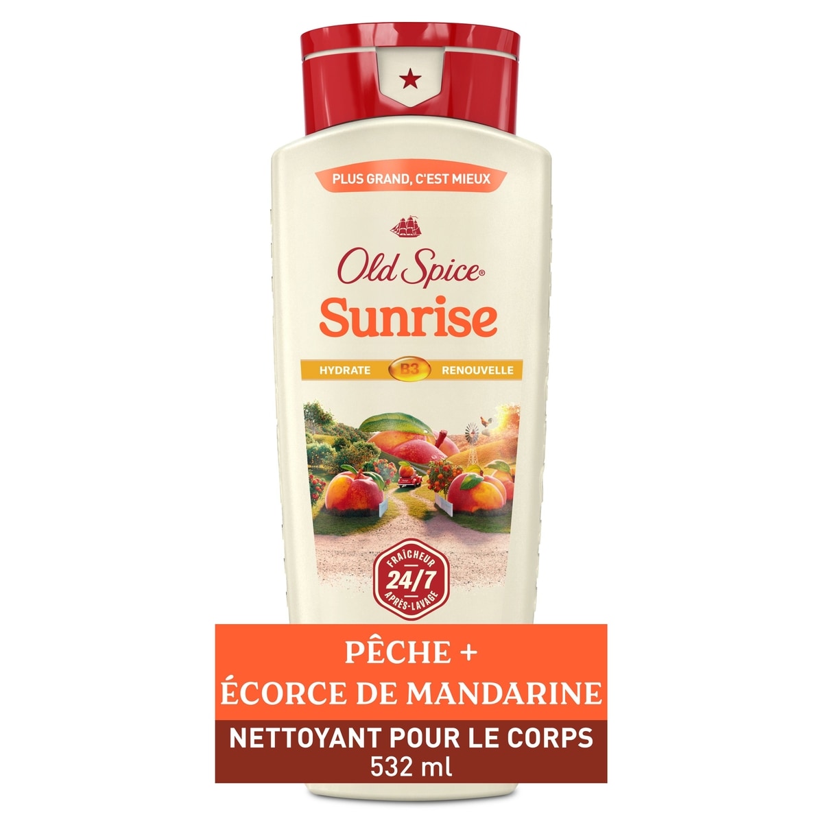 Old Spice Nettoyant pour le corps pour hommes, parfum Sunrise, fraîcheur après-lavage 24 heures sur 24, 7 jours sur 7, 532 mL (18 oz liq.) 532 ml, 2,25 $/100ml