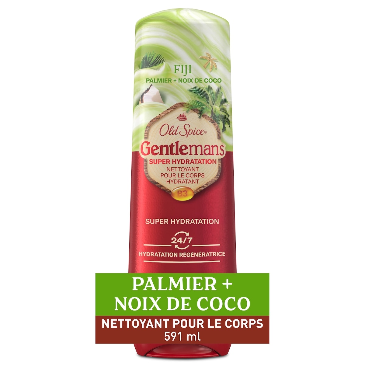 Old Spice Nettoyant pour le corps pour hommes Super Hydratation, Fiji avec palmier et noix de coco, hydratation régénératrice 24 heures sur 24, 7 jours sur 7, 20 g, 591 mL 591 ml, 3,21 $/100ml
