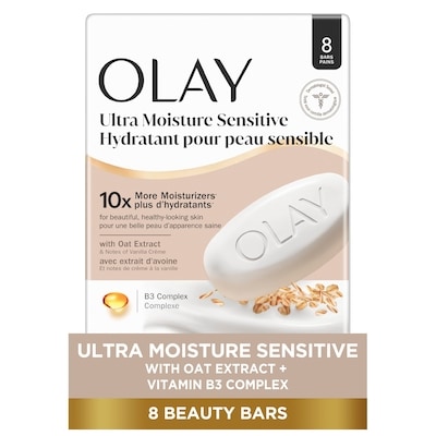 Olay Ultra Moisture Sensitive Beauty Bar with Oat Extract and Notes of Vanilla Crème, 8 count 720 g, $1.25/100g
