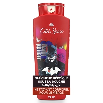 Old Spice Nettoyant pour le corps pour hommes, fraîcheur comme après le lavage 24 heures sur 24, 7 jours sur 7 avec parfum longue durée, nettoyant pour le corps et le visage 2 en 1, mousse riche, Batman, parfum Cerise noir et crépuscule, 709 mL (24 oz) 709 ml, 1,59 $/100ml
