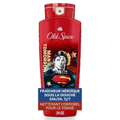 Old Spice Nettoyant pour le corps pour hommes, fraîcheur comme après le lavage 24 heures sur 24, 7 jours sur 7 avec parfum longue durée, nettoyant pour le corps et le visage 2 en 1, mousse riche, Superman, parfum Agrumes vifs et cosmos, 709 mL (24 oz) 709 ml, 1,41 $/100ml
