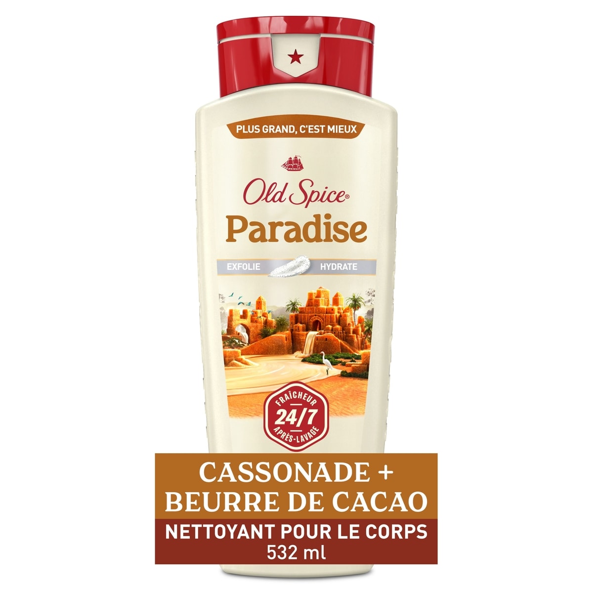 Old Spice Nettoyant pour le corps pour hommes, parfum Paradise, fraîcheur après-lavage 24 heures sur 24, 7 jours sur 7, 532 mL (18 oz liq.) 532 ml, 2,25 $/100ml
