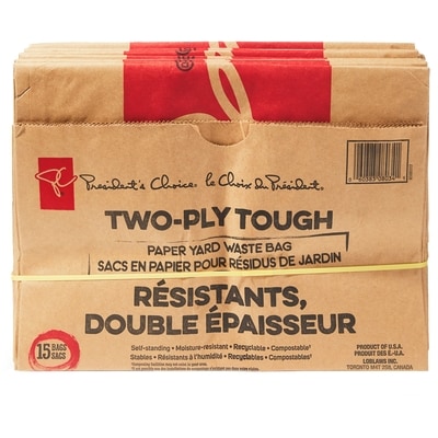 President's Choice Two-Ply Tough Paper Yard Waste Bag 15 ea, $12.00/1ea