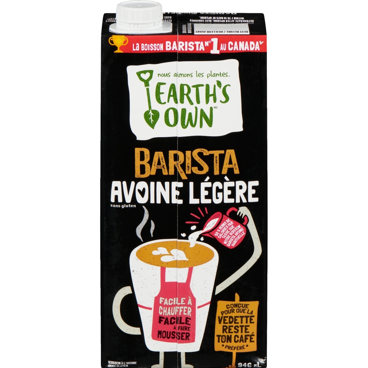 Earth’s Own Boisson à l'avoine sans gluten barista avoine légère 946 ml, 0,42 $/100ml