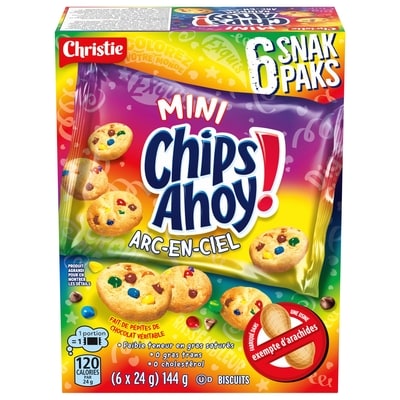 Christie MINI CHIPS AHOY! ARC-EN-CIEL SNAK PAK, Fabriqué dans une usine sans arachides 144 g, 1,74 $/100g