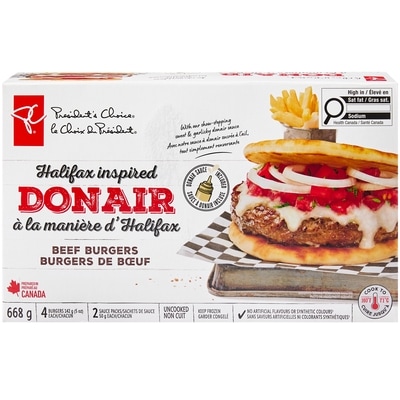 le Choix du Président Burgers de boeuf Donair à la manière d'Halifax 668 g, 2,40 $/100g