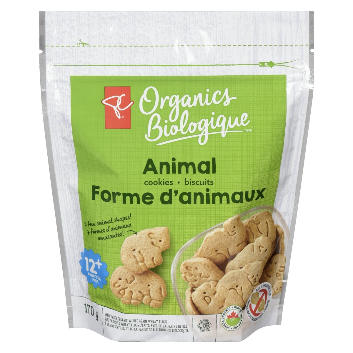 PC Biologique Biscuits forme d'animaux 12+ mois 170 g, 2,06 $/100g