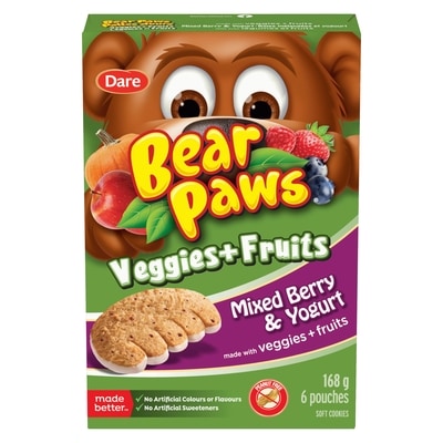 Dare Bear Paws Veggies + Fruits Mixed Berry & Yogurt Cookies 168 g, $3.27/100g