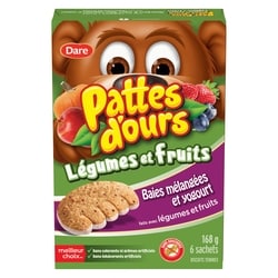 Dare Biscuits Pattes d’ours Légumes et fruits baies mélangées et yogourt 168 g, 1,49 $/100g