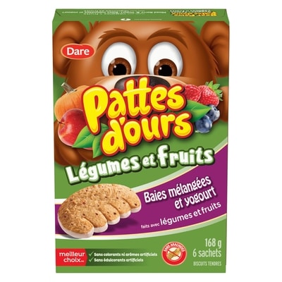 Dare Biscuits Pattes d’ours Légumes et fruits baies mélangées et yogourt 168 g, 3,27 $/100g