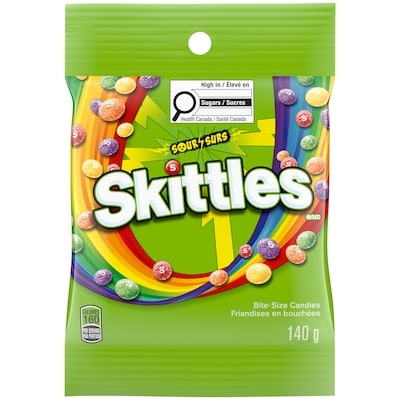 Skittles Double Sour Chewy Candy, Bag 140 g, $2.71/100g