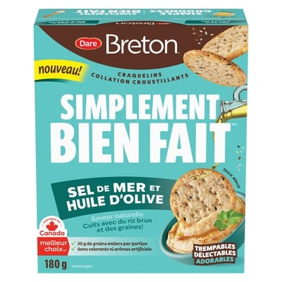 Dare Simplement bien fait craquelins collation croustillants sel de mer et huile d'olive 180 g, 1,55 $/100g