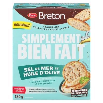 Dare Simplement bien fait craquelins collation croustillants sel de mer et huile d'olive 180 g, 1,39 $/100g