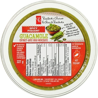 le Choix du Président Guacamole piquant avec gros morceaux 227 g, 2,42 $/100g