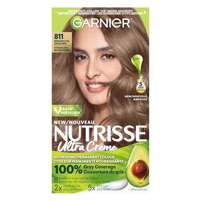 Garnier Nutrisse Ultra Crème, Permanent Hair Dye, 100% Grey Coverage Medium Extra Ash Blonde 1 ea, $13.49/1ea