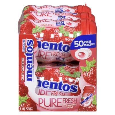 Mentos Gum fraise, cas 6x50.0 ea, 0,07 $/1ch
