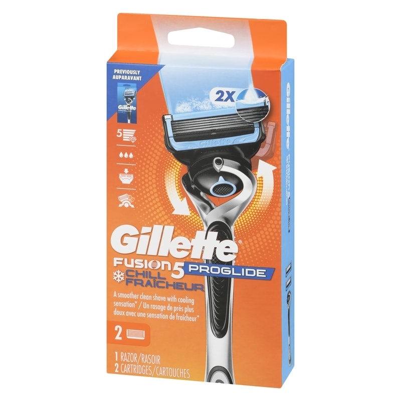 ProGlide Chill Shaving Razor for Men, 1 Razor Handle, 2 Refills, 2x Cooling Lubrication, FlexBall Handle and Precision Trimmer