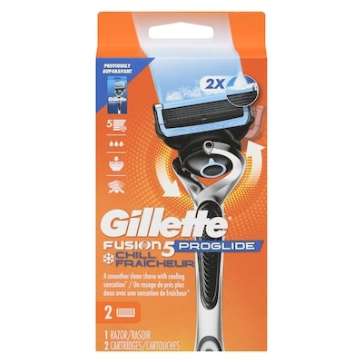 Gillette Rasoir  ProGlide Fraîcheur pour hommes, 1 manche de rasoir, 2 cartouches, 2x plus de lubrification rafraîchissante, manche Flex-pivot et lame de précision 1 ea, 19,99 $/1ch