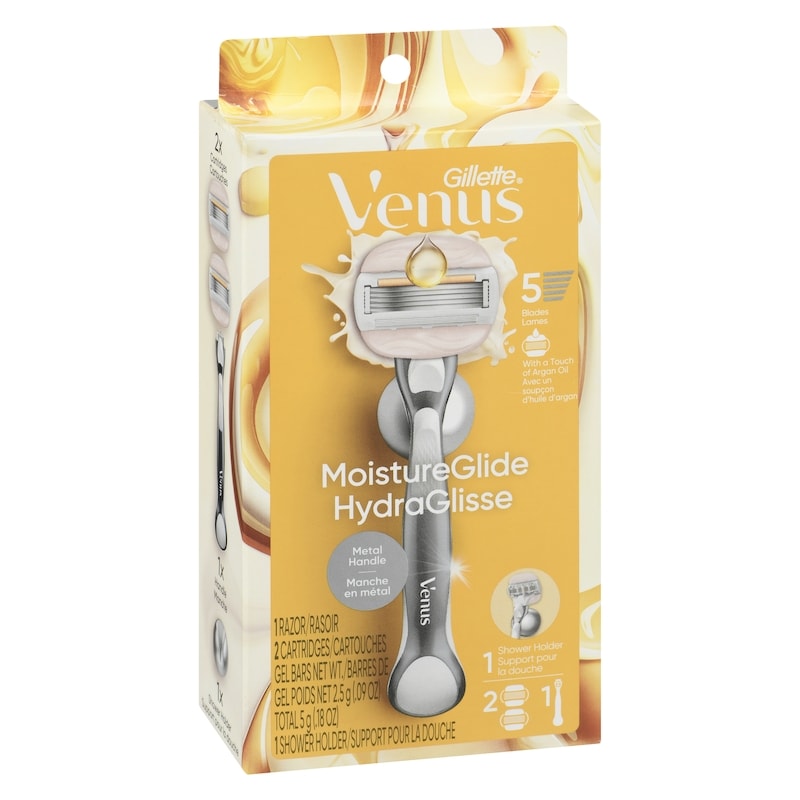 Moistureglide Women's Razor, Reusable Handle, 2 Razor Blade Refills and Shower Holder