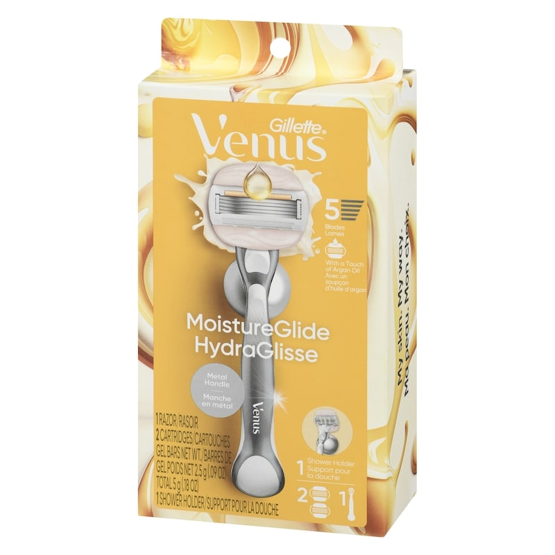 Moistureglide Women's Razor, Reusable Handle, 2 Razor Blade Refills and Shower Holder