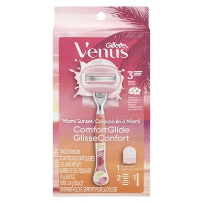 Gillette Rasoir  GlisseConfort Crépuscule à Miami, 1 rasoir pour femmes, 2 cartouches 1 ea, 19,99 $/1ch