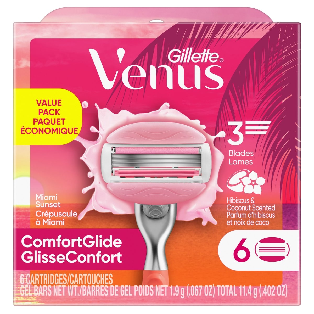 Gillette Miami Sunset Comfortglide, Women's Razor Refills, 6 ct 6 ea, $5.67/1ea