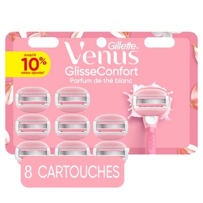 Gillette Cartouches de rechange de rasoir GlisseConfort, parfum thé blanc, pour femmes, 8 unités 8 ea, 4,75 $/1ch