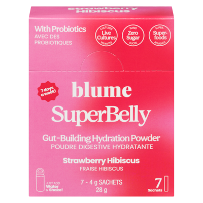 Blume Superbelly poudre digestive hydratante fraise hibiscus 28 g, 64,25 $/100g