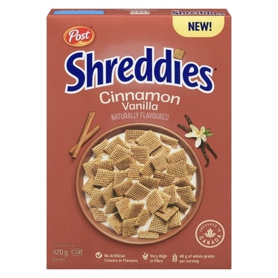 Post Shreddies Cereal Cinnamon Vanilla 420 g, $1.31/100g