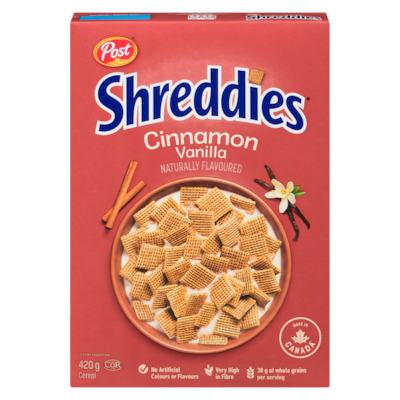 Post Shreddies Cereal Cinnamon Vanilla 420 g, $1.07/100g