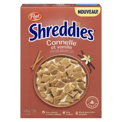 Post Shreddies céréales cannelle et vanille 420 g, 1,31 $/100g
